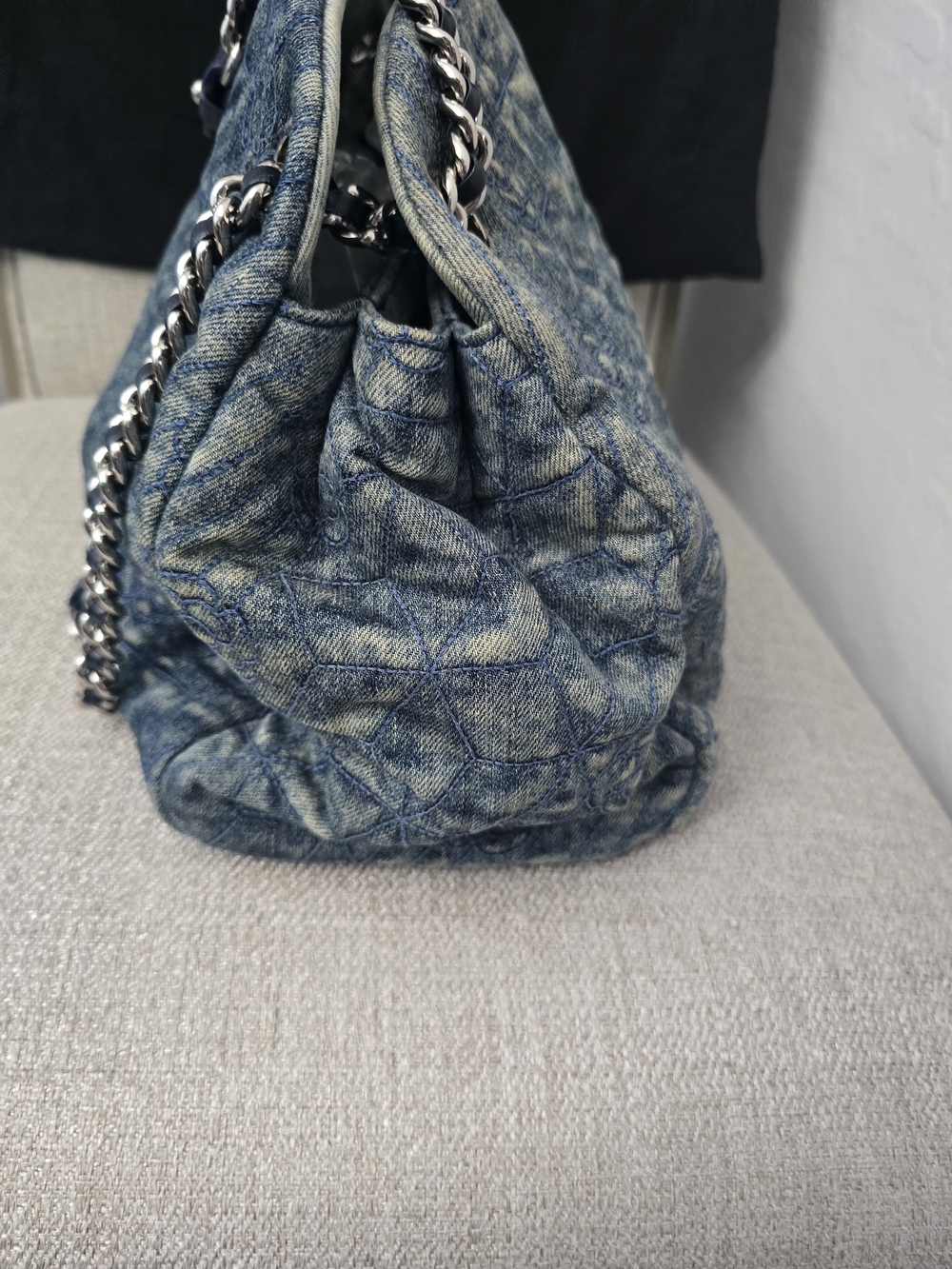 AUTHENTIC Chanel Denim Camellia Just Mademoiselle Bowler Bag - Picture 7 of 16